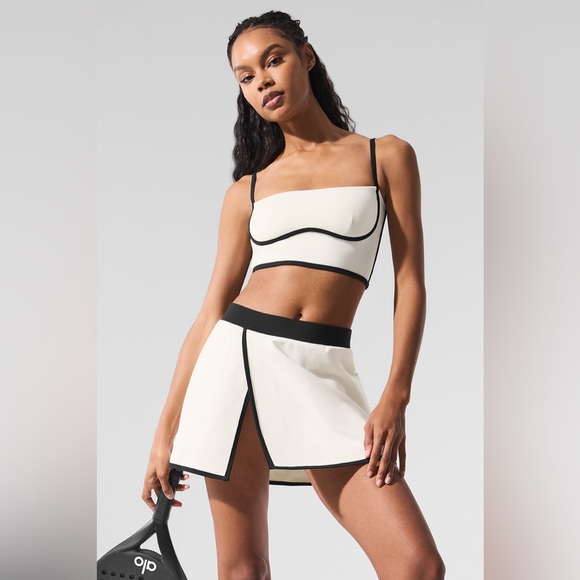 ALO YOGA Airbrush Streamlined SET Skirt And Bra Tank Top Medium Skirt Small 🖤🤍 - Picture 2 of 16